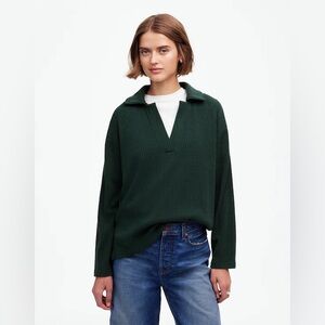 NWOT Madewell Relaxed Long-Sleeve Polo Tee - XL - Dark Emerald Green